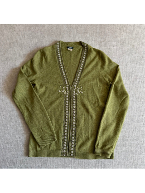 J. Crew Sweaters - J.Crew wool angora cashmere green beaded cardigan sweater women’s medium